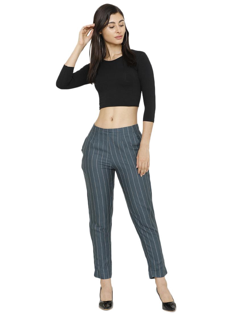 grey striped cigarette pants trouser - 17778924 - Standard Image - 3