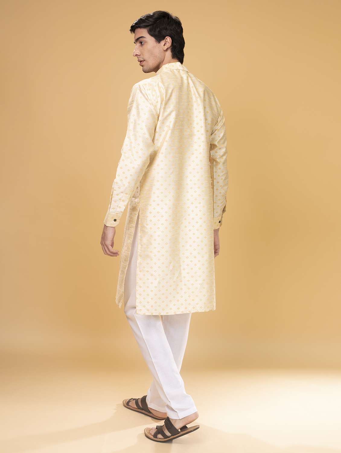 beige printed silk blend long kurta - 17779394 -  Standard Image - 3