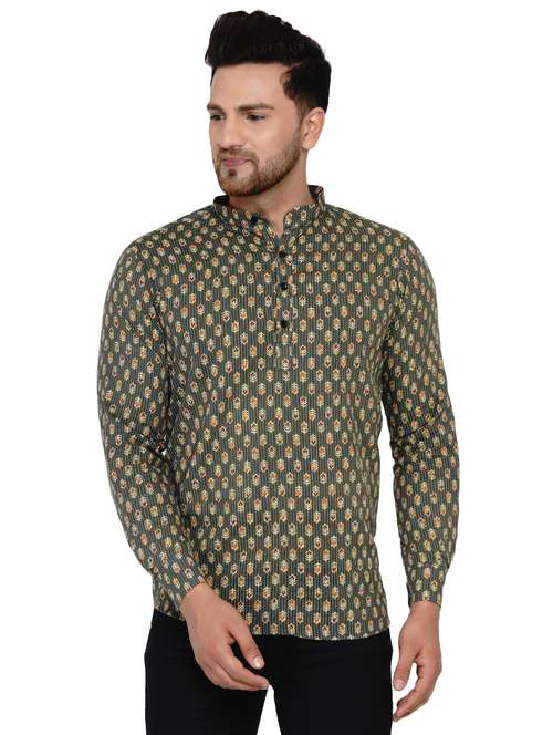 green printed short kurta - 17779395 -  Standard Image - 0