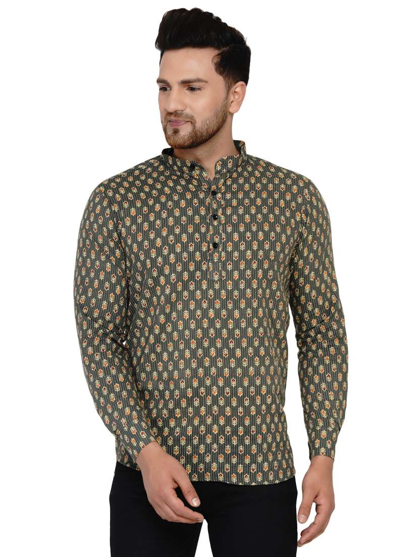 green printed short kurta - 17779395 -  Zoom Image - 0
