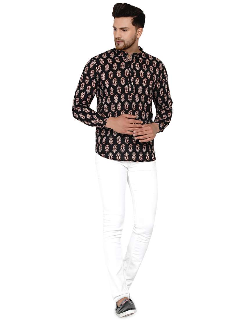 black printed short kurta - 17779402 -  Standard Image - 3