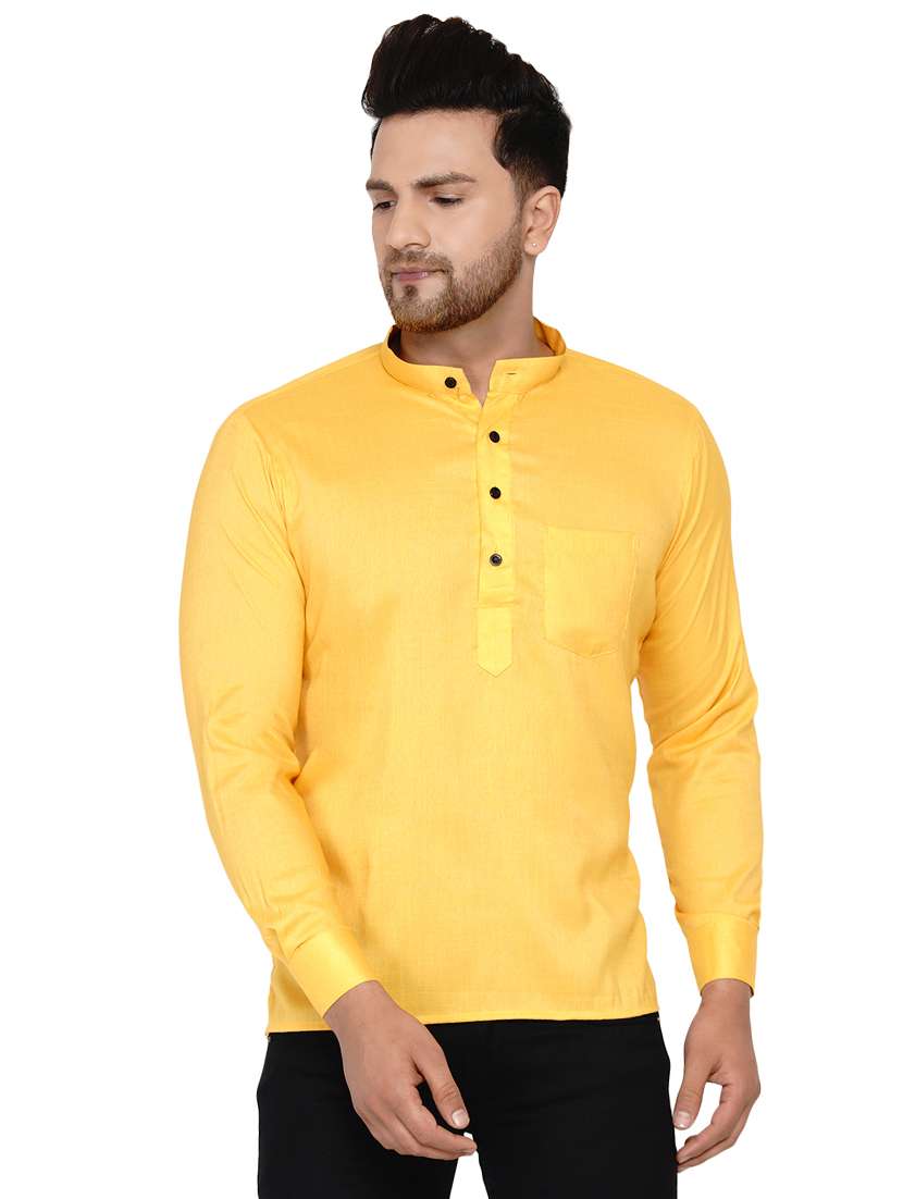 yellow solid short kurta - 17779404 - Zoom Image - 0