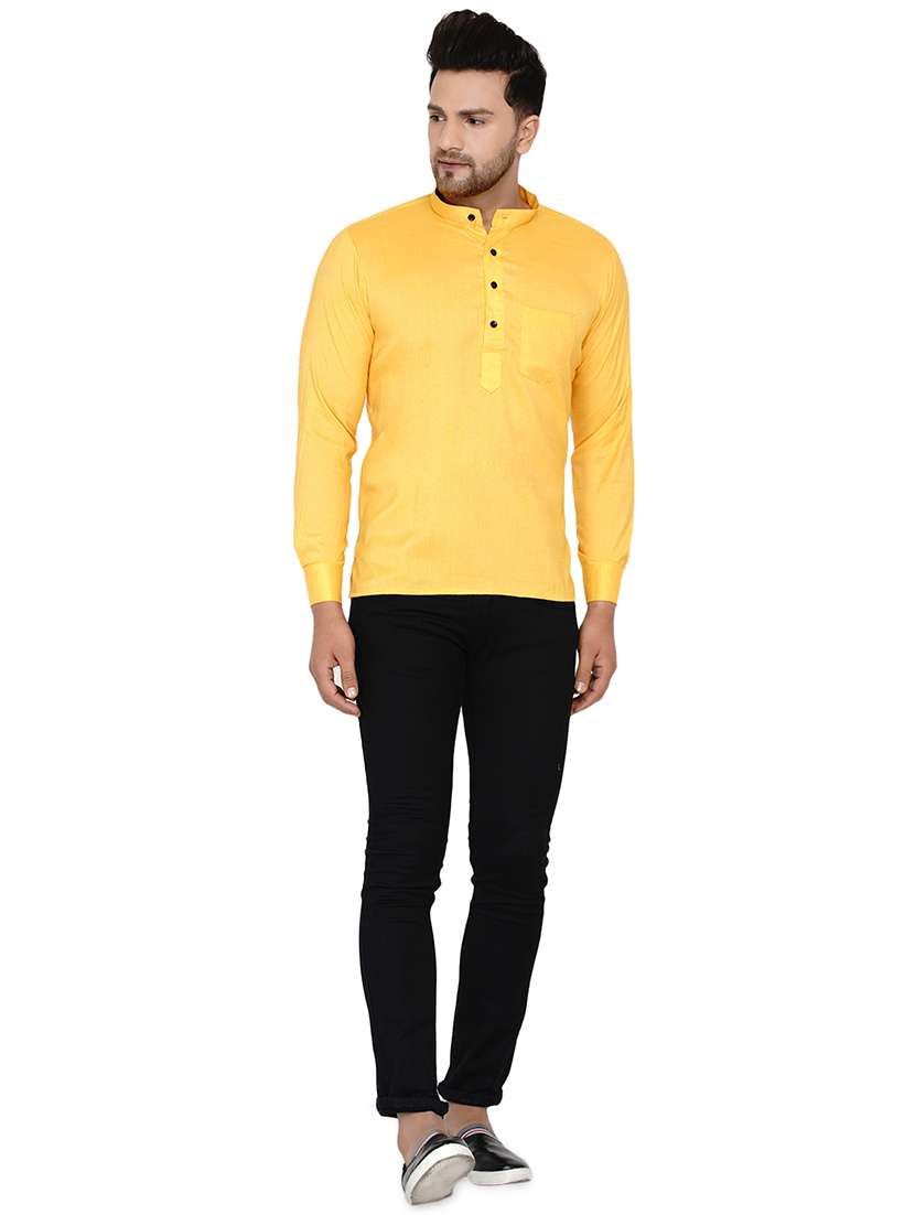 yellow solid short kurta - 17779404 - Standard Image - 3