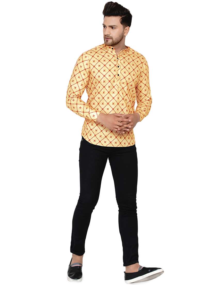 yellow printed short kurta - 17779407 -  Standard Image - 3