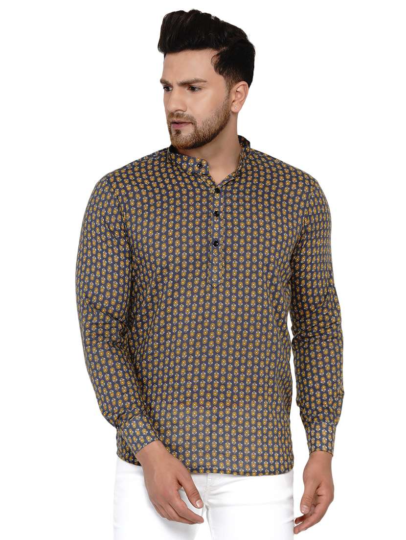 grey printed short kurta - 17779409 - Zoom Image - 0