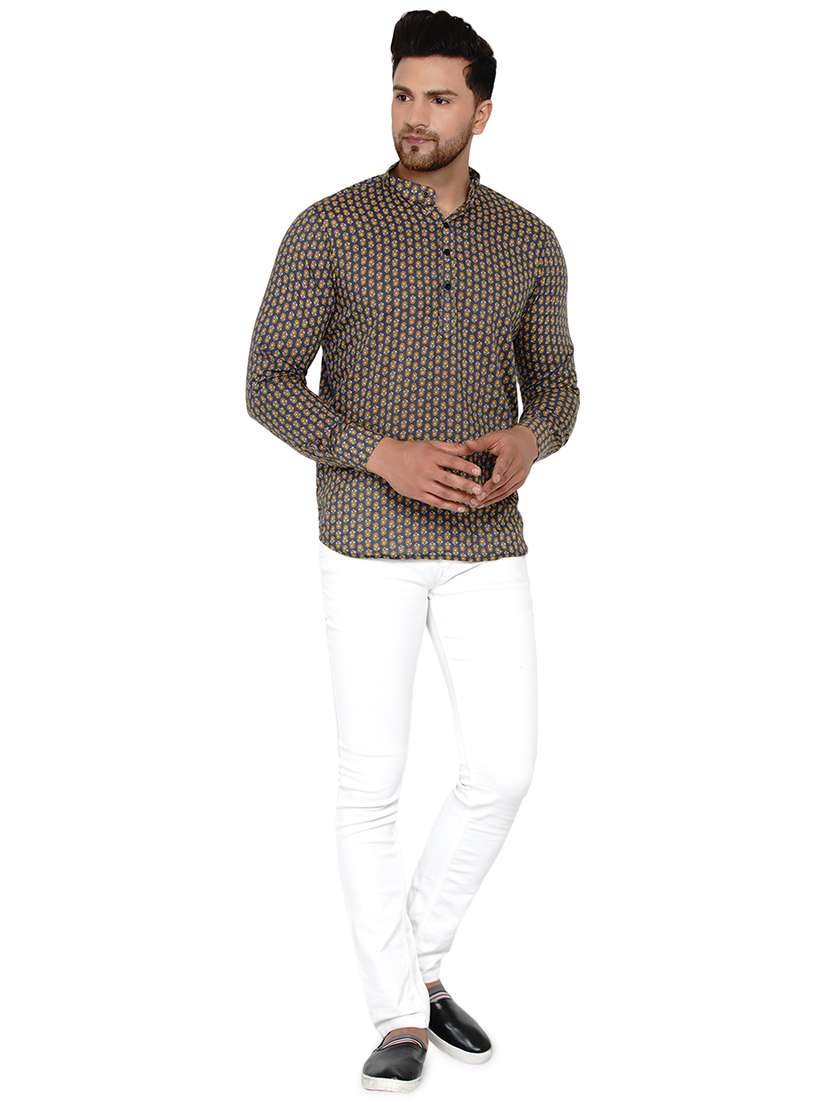 grey printed short kurta - 17779409 - Standard Image - 3
