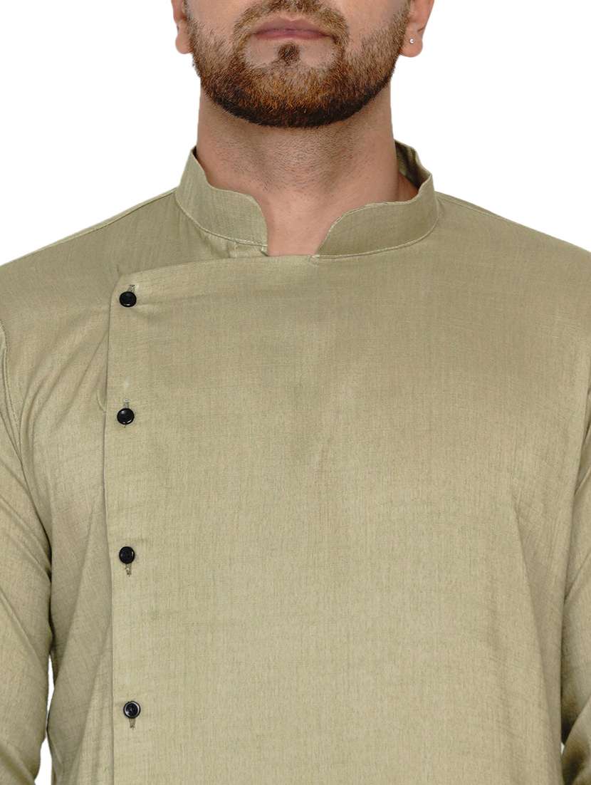 olive green solid long kurta - 17779414 - Standard Image - 3