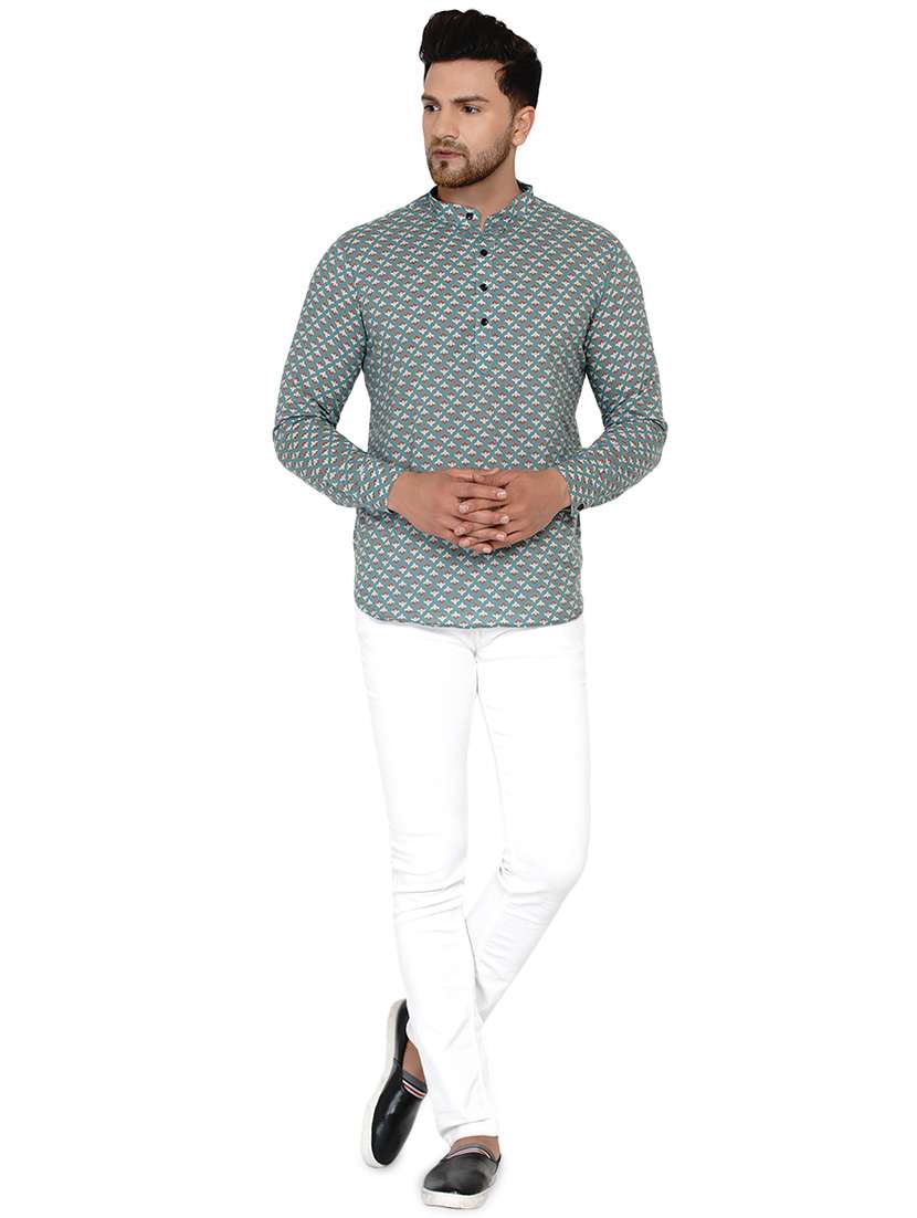 green printed short kurta - 17779415 -  Standard Image - 3