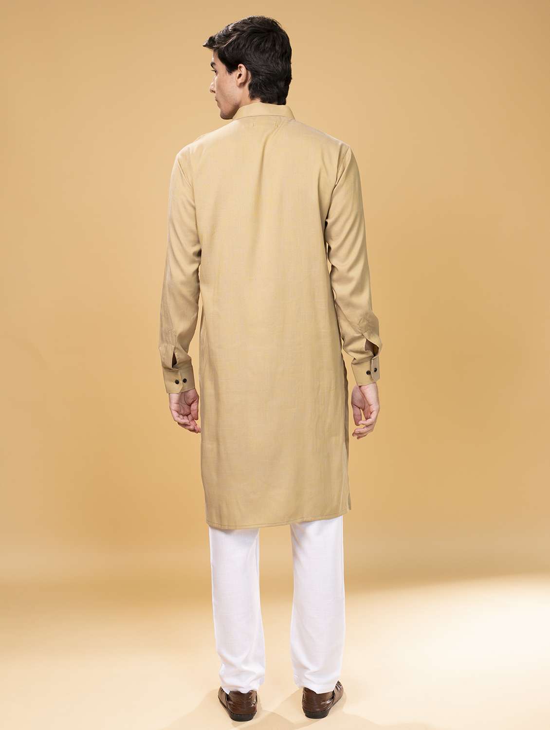 beige solid long kurta - 17779420 -  Standard Image - 3