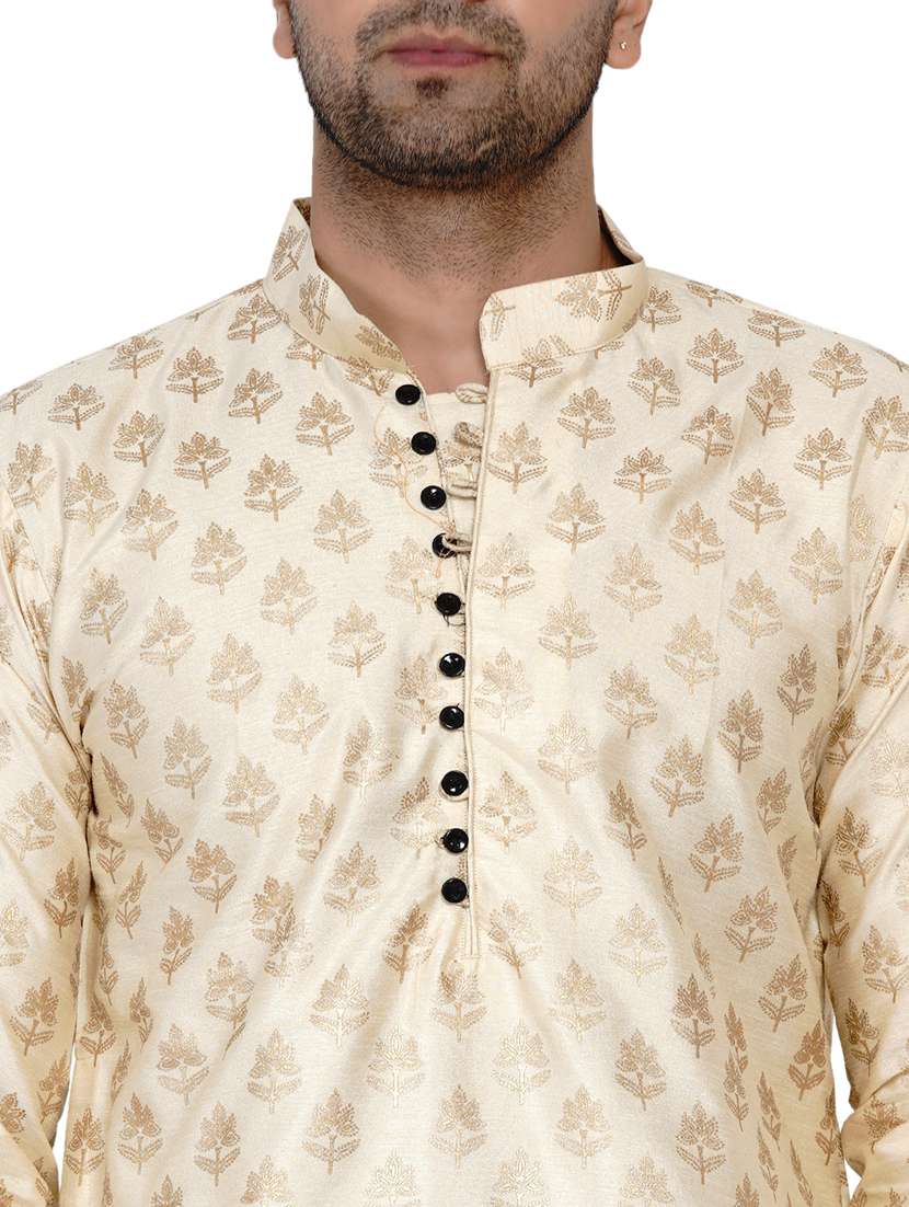 beige printed silk blend long kurta - 17779423 -  Standard Image - 3