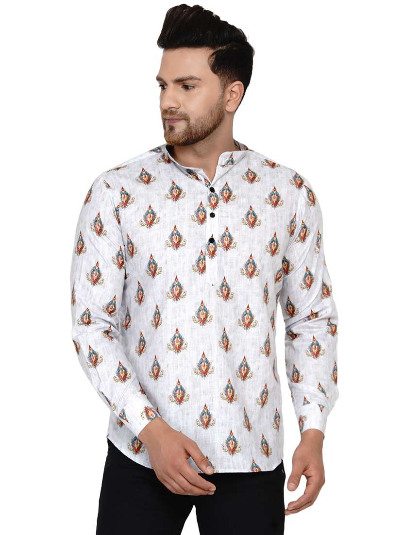 white printed short kurta - 17779424 - Zoom Image - 0