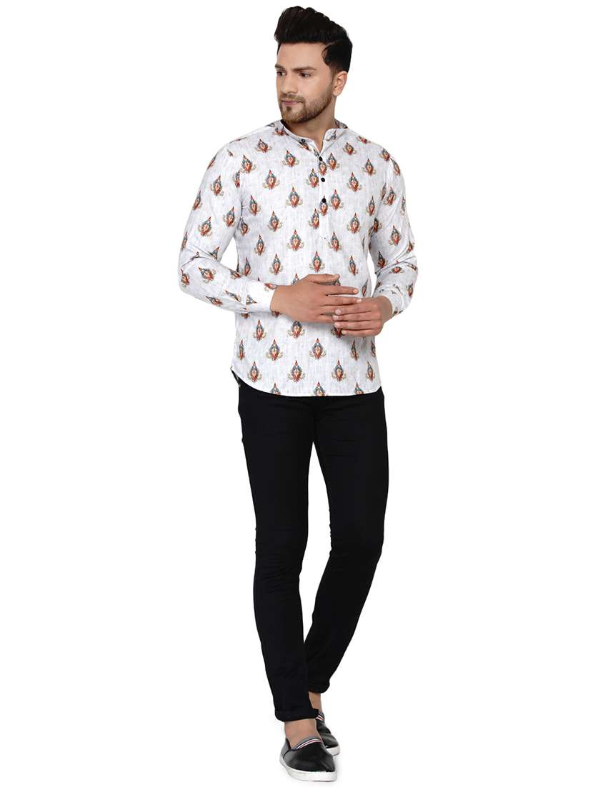 white printed short kurta - 17779424 - Standard Image - 3