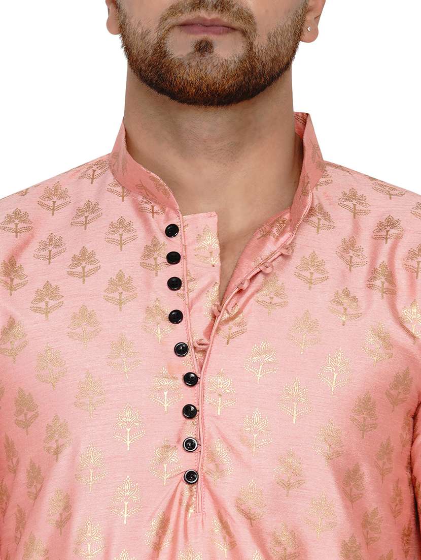 pink printed silk blend long kurta - 17779429 -  Standard Image - 3