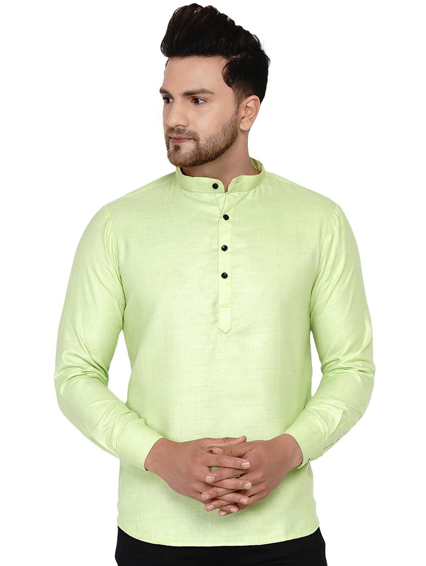 green solid short kurta
