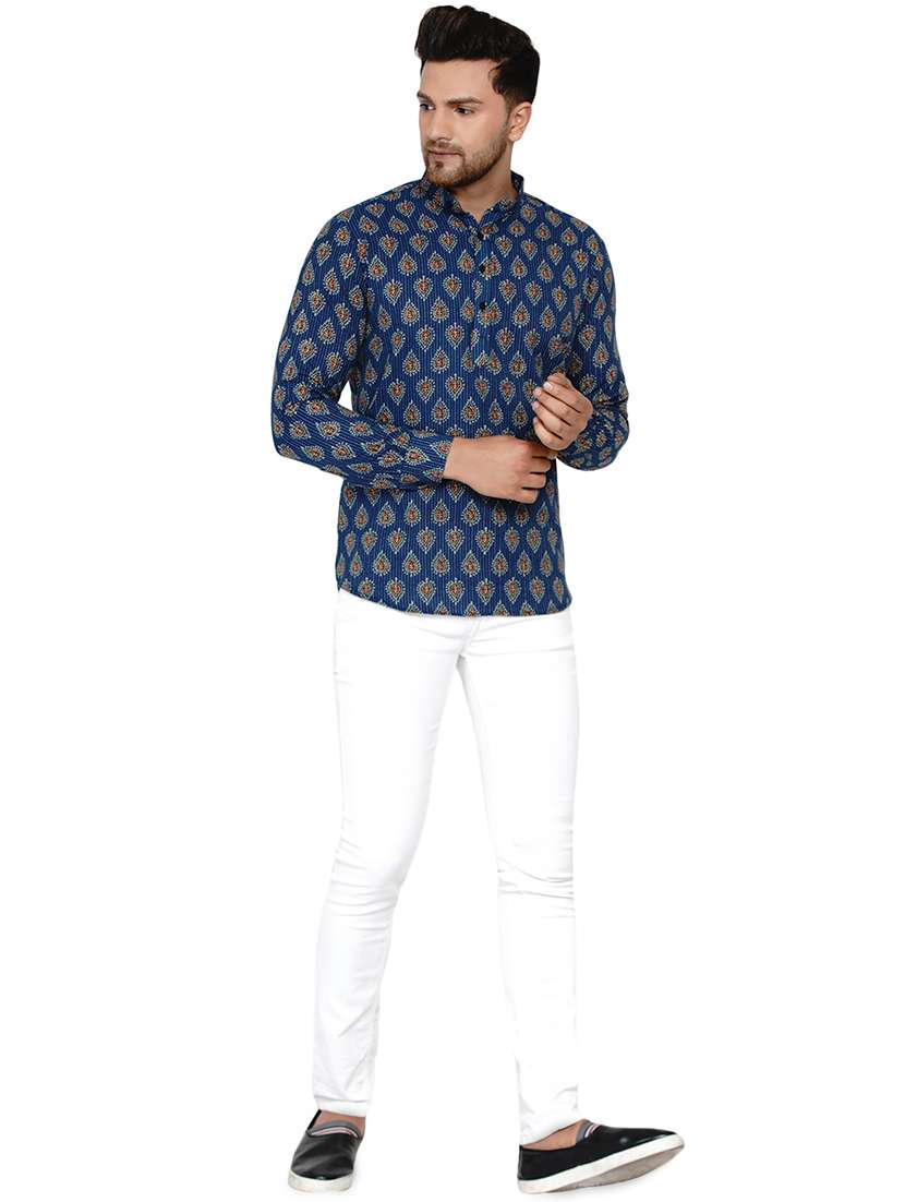 navy blue printed short kurta - 17779434 -  Standard Image - 3