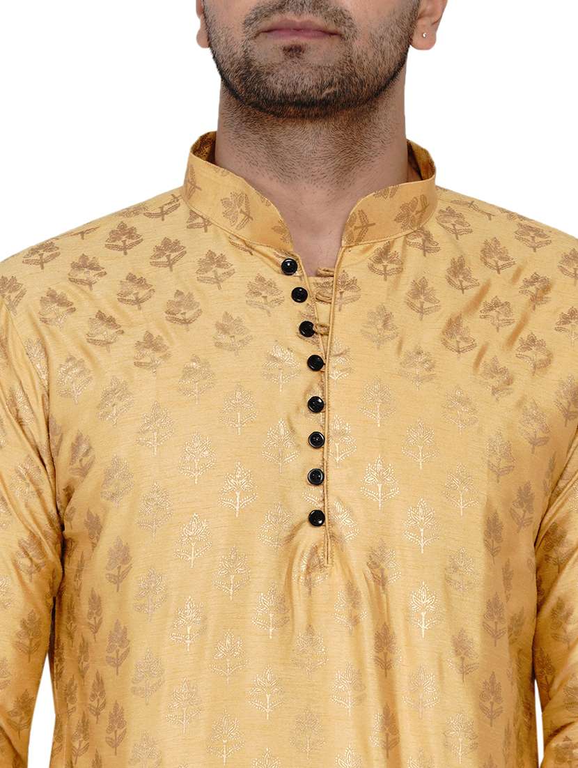 gold printed silk blend long kurta - 17779435 -  Standard Image - 3