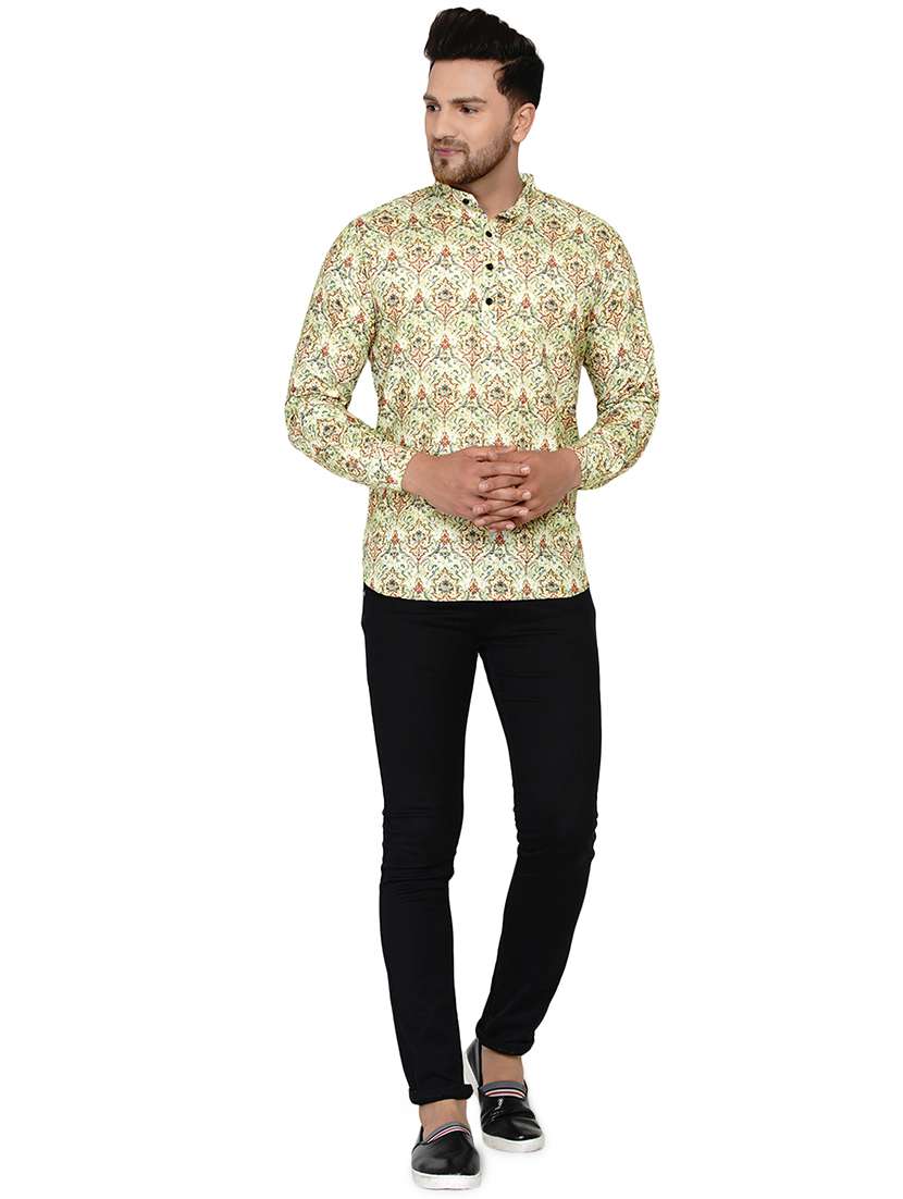 green printed short kurta - 17779436 -  Standard Image - 3