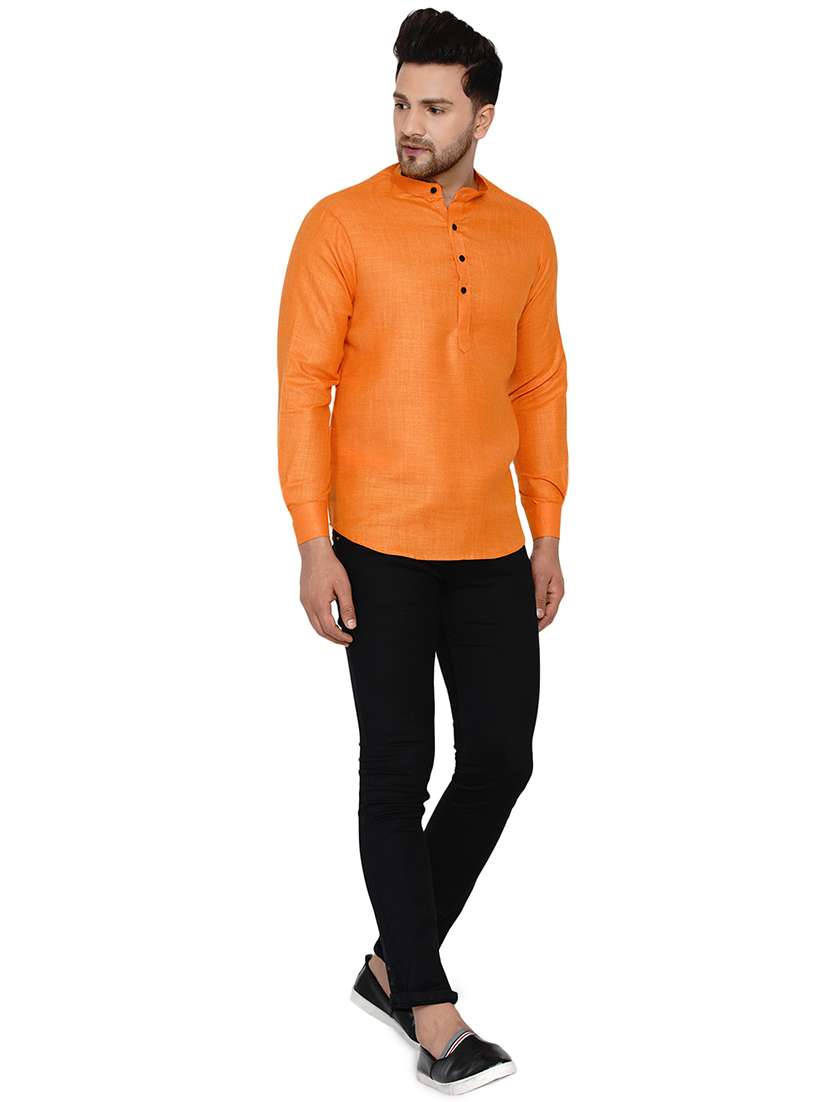 orange solid short kurta - 17779438 -  Standard Image - 3