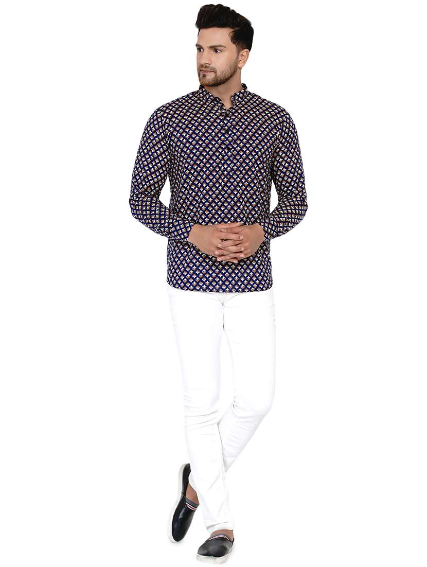navy blue printed short kurta - 17779446 -  Standard Image - 3