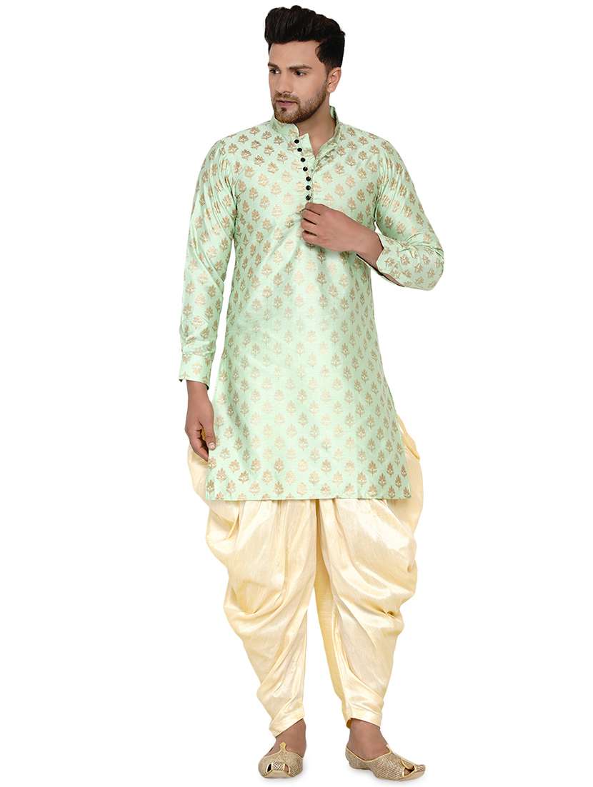 green solid silk blend long kurta