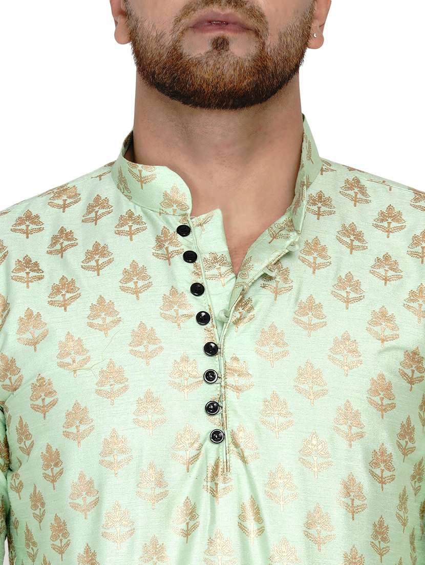 green solid silk blend long kurta - 17779447 -  Standard Image - 3