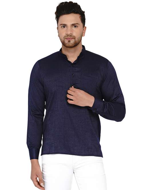 navy blue solid short kurta - 17779449 -  Standard Image - 0