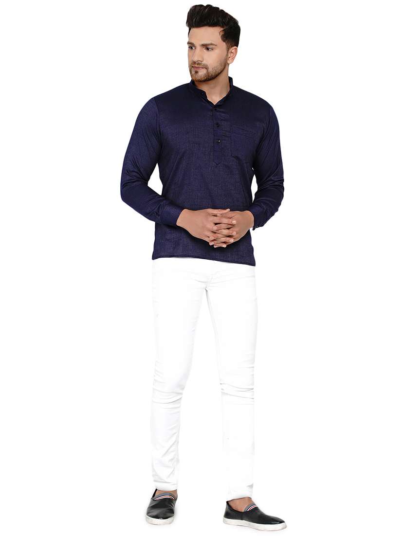 navy blue solid short kurta - 17779449 - Standard Image - 3