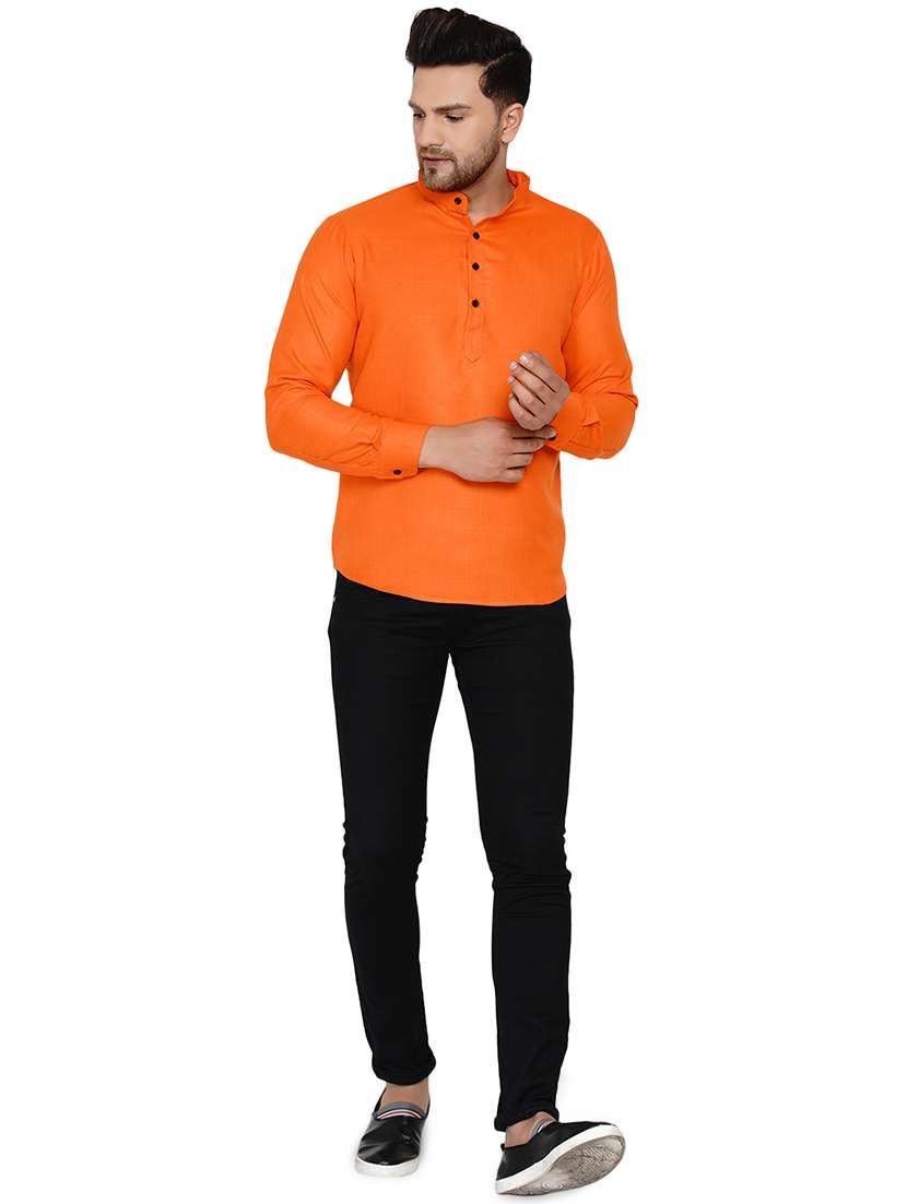 orange solid short kurta - 17779450 -  Standard Image - 3