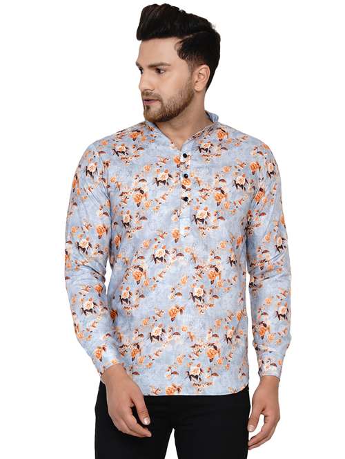 grey printed short kurta - 17779451 - Standard Image - 0