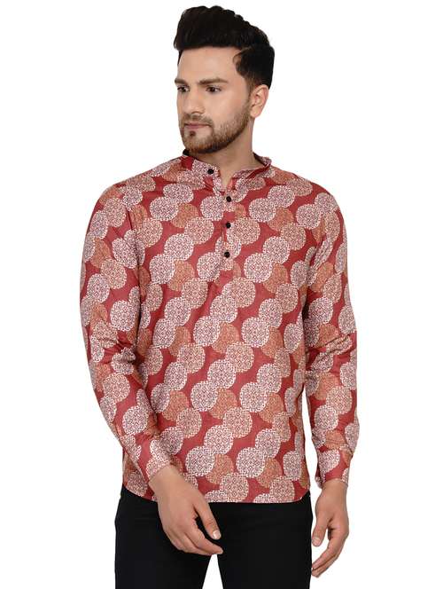 red printed short kurta - 17779455 - Standard Image - 0