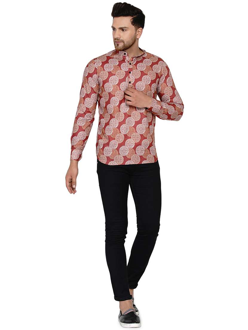 red printed short kurta - 17779455 - Standard Image - 3