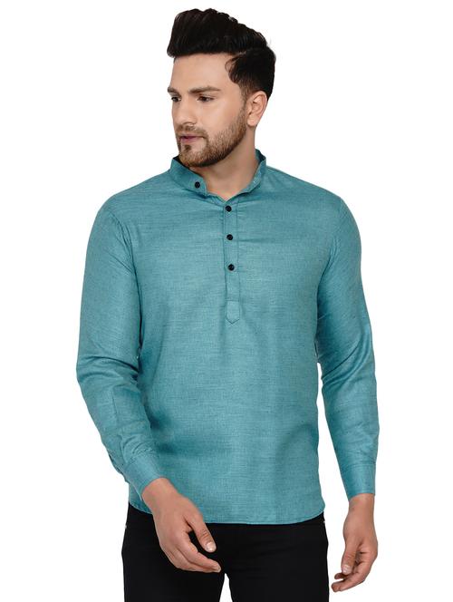 green solid short kurta - 17779457 - Standard Image - 0