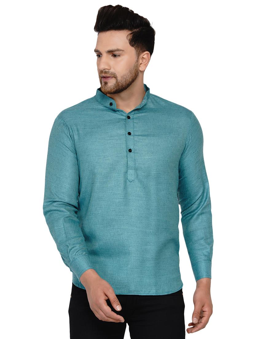 green solid short kurta - 17779457 - Zoom Image - 0