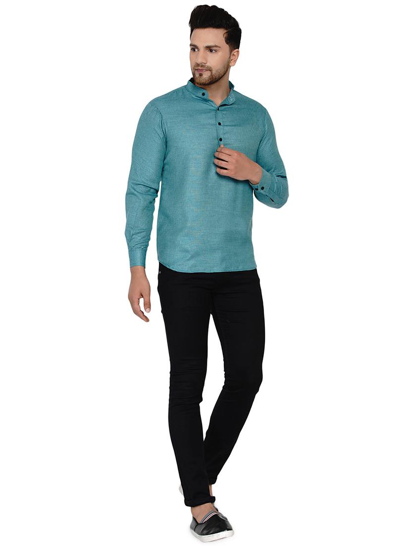 green solid short kurta - 17779457 - Standard Image - 3