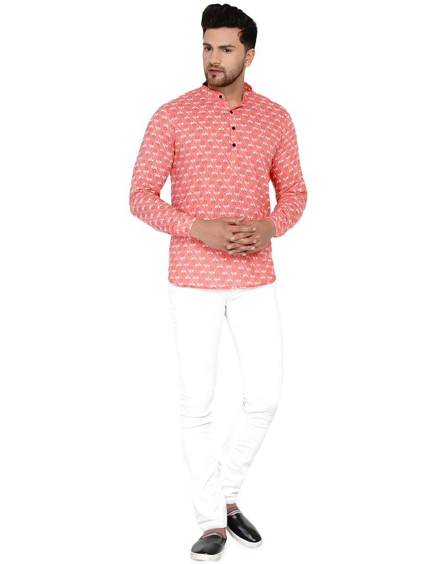 peach printed short kurta - 17779458 -  Standard Image - 3