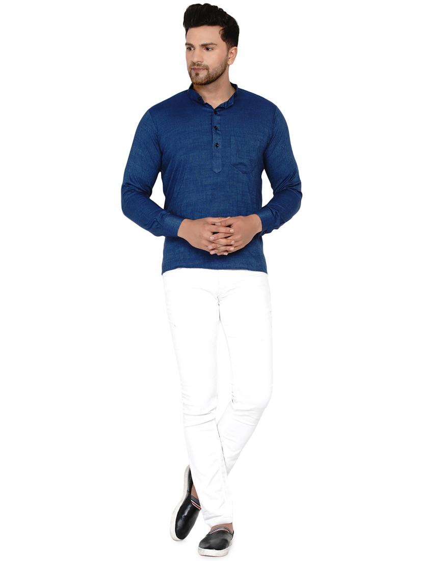 navy blue solid short kurta - 17779461 - Standard Image - 3