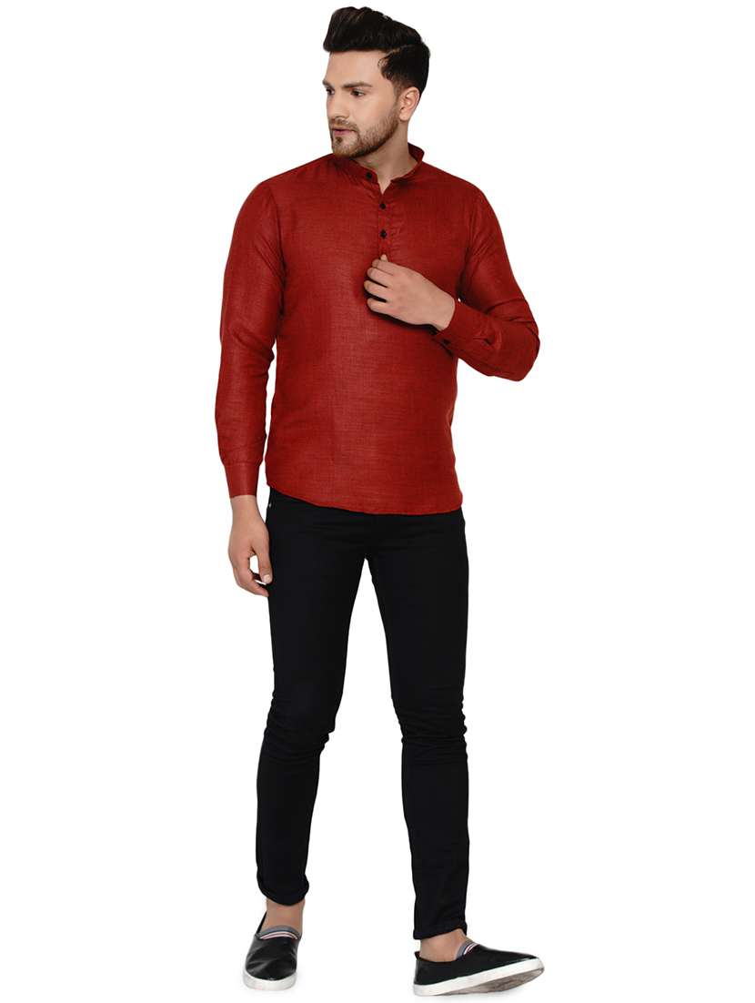 maroon solid short kurta - 17779462 -  Standard Image - 3