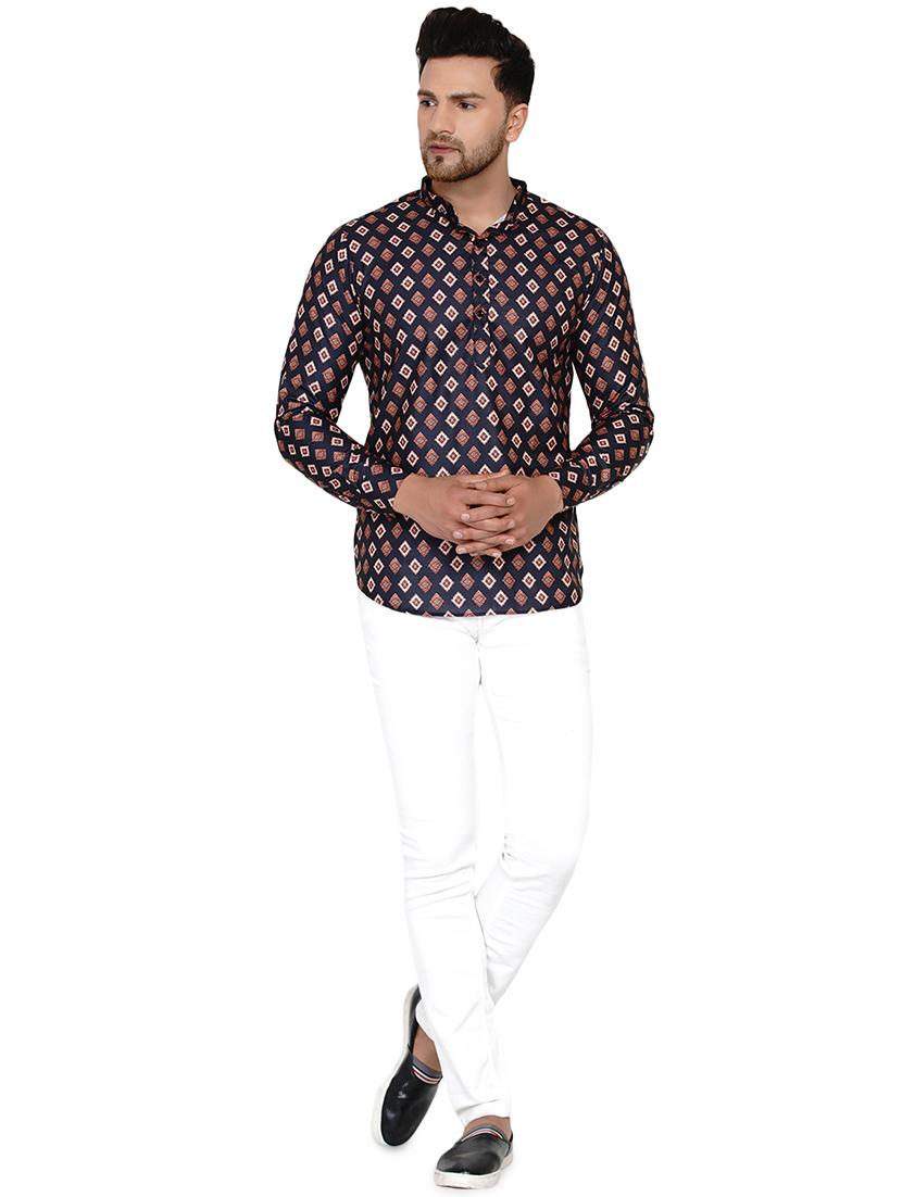 navy blue printed short kurta - 17779463 - Standard Image - 3