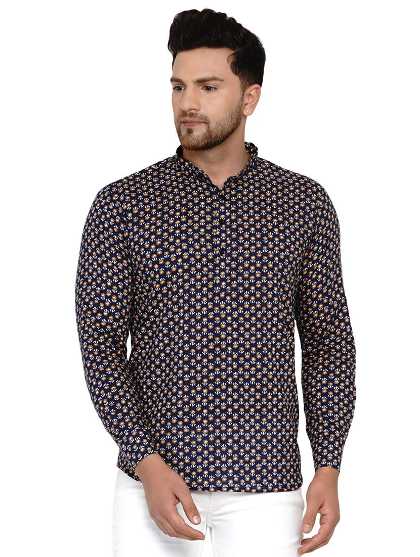 navy blue printed short kurta