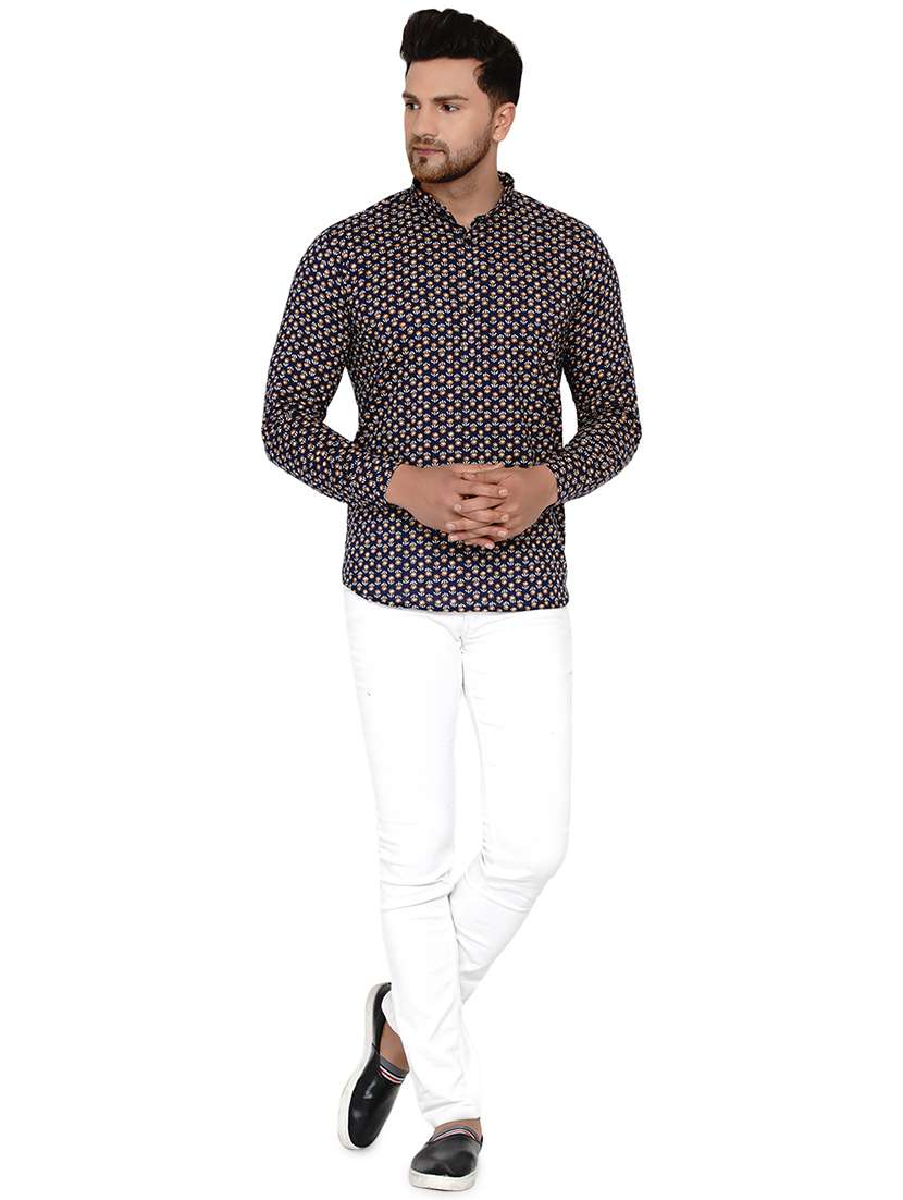 navy blue printed short kurta - 17779464 -  Standard Image - 3