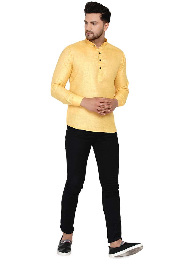 yellow solid short kurta - 17779466 -  Standard Image - 3