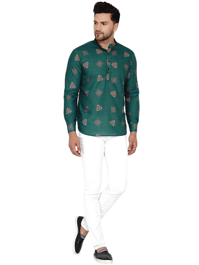 green printed short kurta - 17779467 - Standard Image - 3