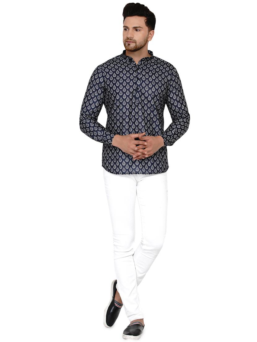 navy blue printed short kurta - 17779471 - Standard Image - 3