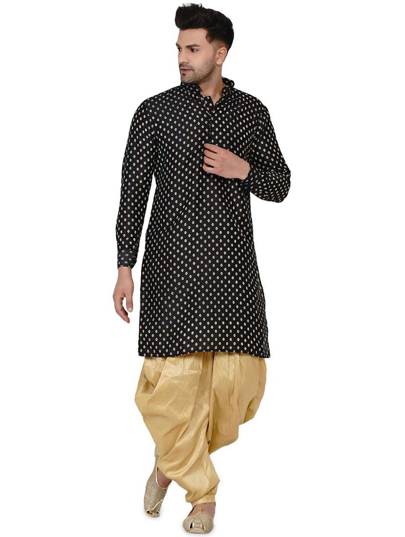 black printed silk blend long kurta