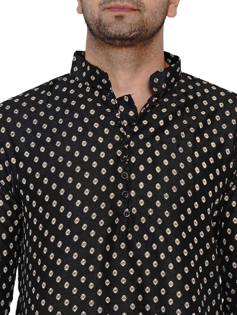 black printed silk blend long kurta - 17779474 -  Standard Image - 3
