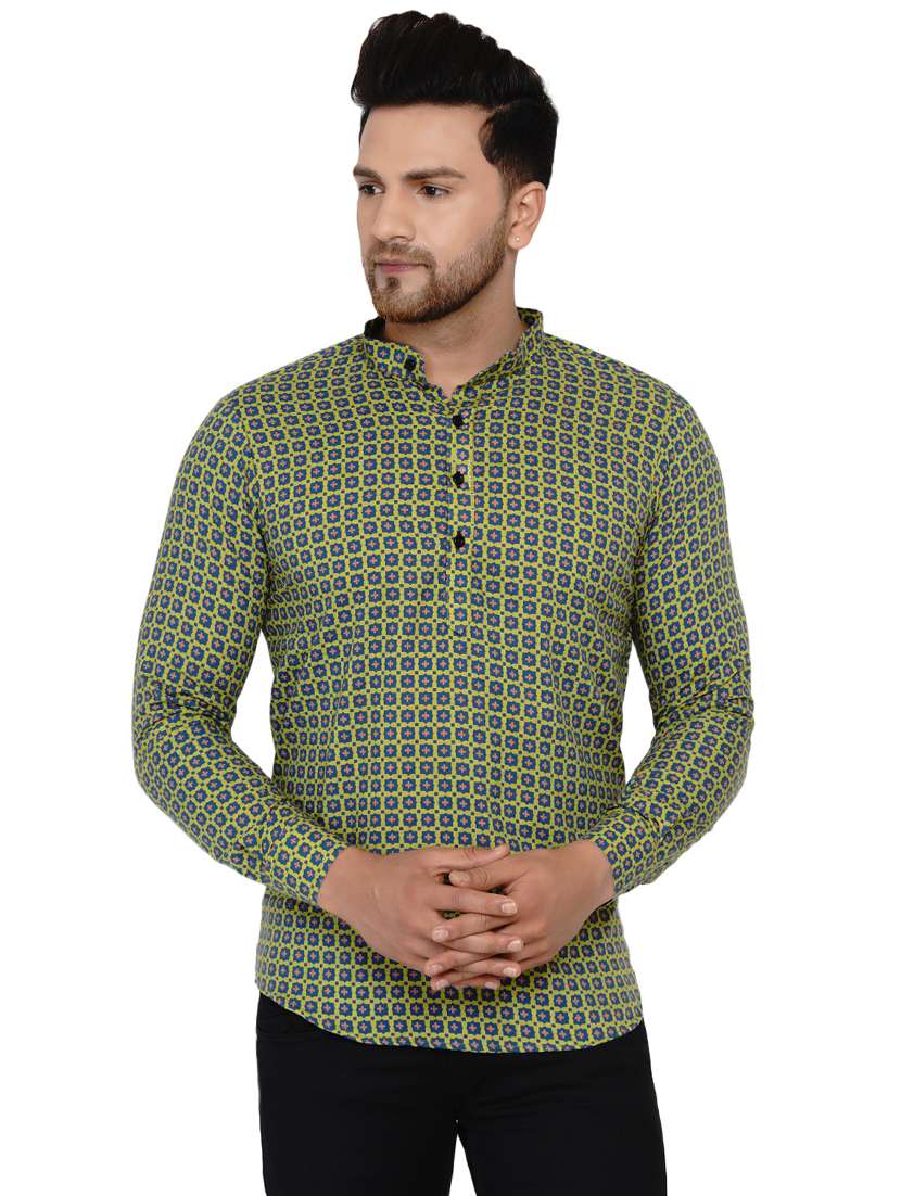 green printed short kurta
