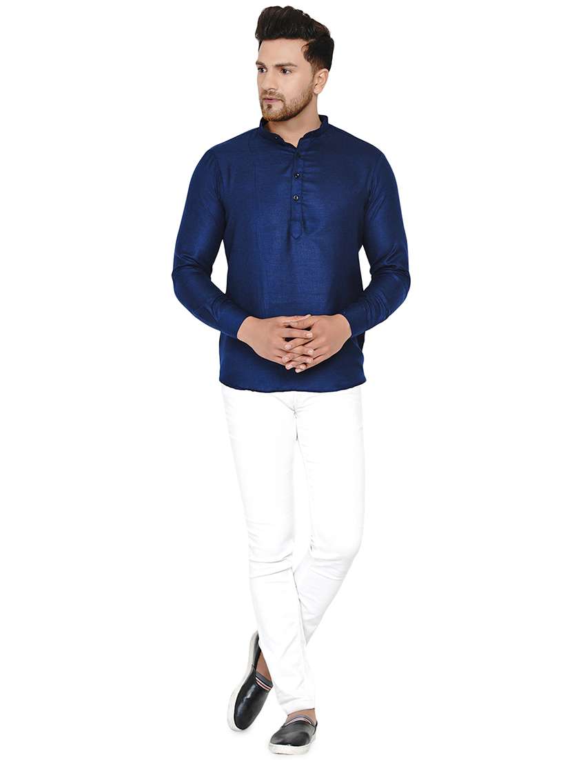 blue solid short kurta - 17779477 -  Standard Image - 3