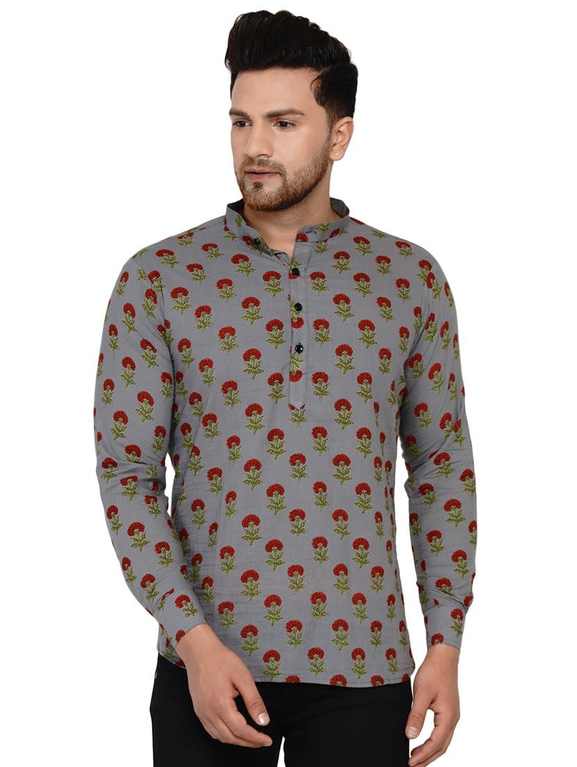 grey printed short kurta - 17779483 - Zoom Image - 0