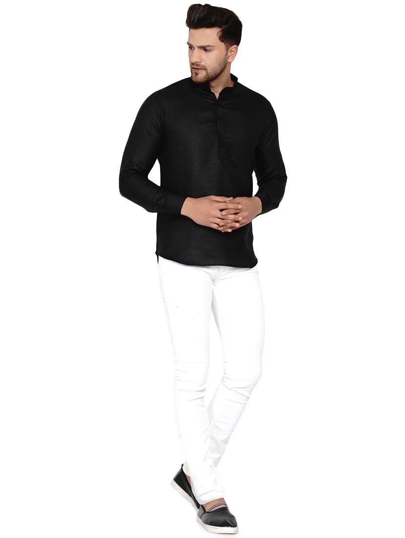 black solid short kurta - 17779485 -  Standard Image - 3