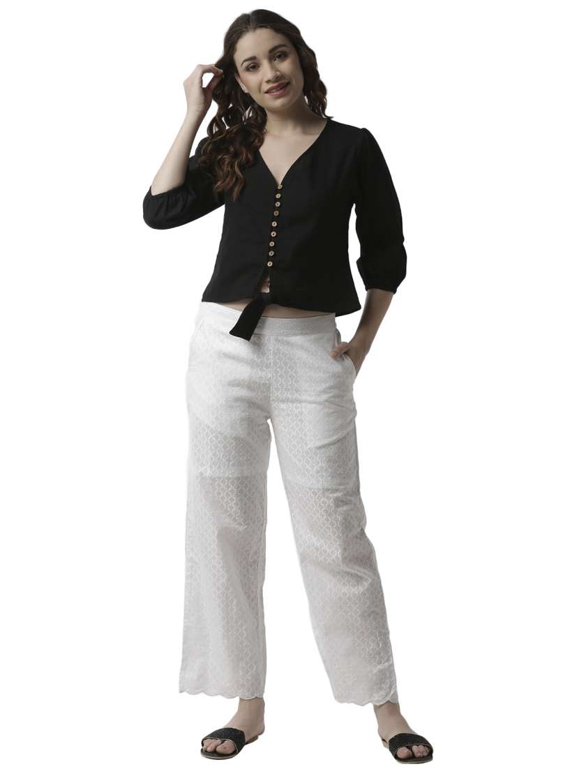 tie front solid crop top - 17780214 - Standard Image - 3
